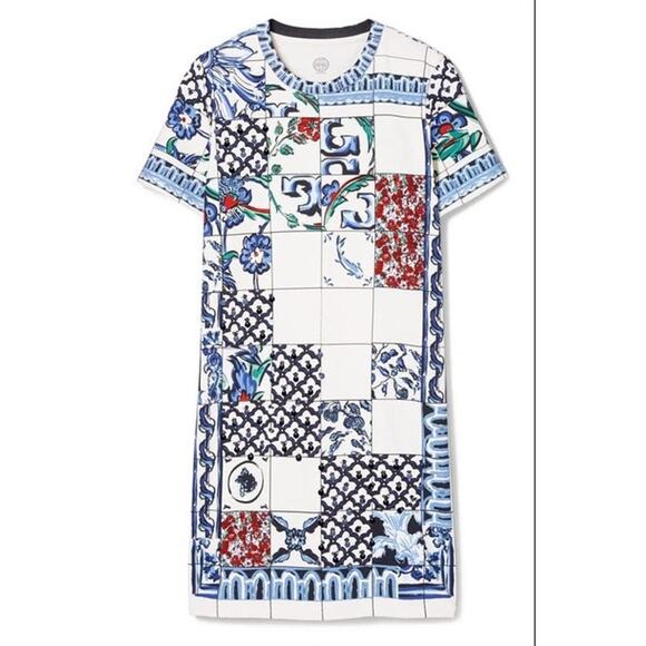 New NWOT Tory Burch Sequin Embellished Tile Mosaic T-Shirt Dress Pima Cotton M - Picture 1 of 10